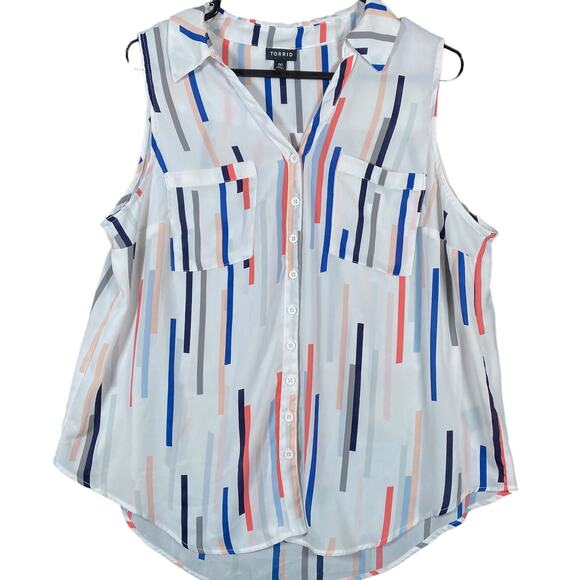 torrid Tops - Torrid Womens Blouse White V Neck Button Down Sleeveless Geometric Stripes 00